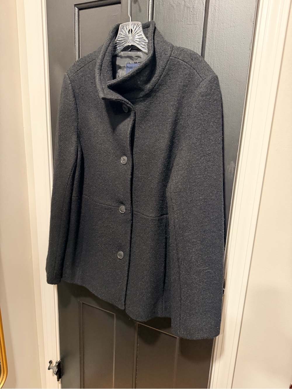 Lands' End Black Wool-Blend Pea Coat